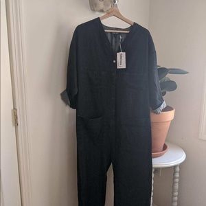 NWT Ilana Kohn Tuck Coverall Darkwash Denim Size M